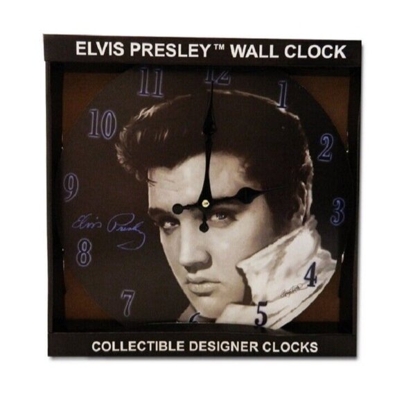 New Elvis Presley Black & White Round Wall Clock Collectible King of Rock & Roll - Picture 2 of 2